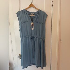 NWT Denim Style Sleeveless Dress With Drawstring Waist.